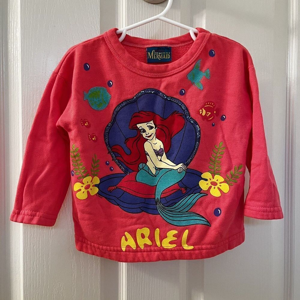 Vintage Disney The Little Mermaid Ariel Sweatshirt Pink Sequins USA Girls SZ 2T
